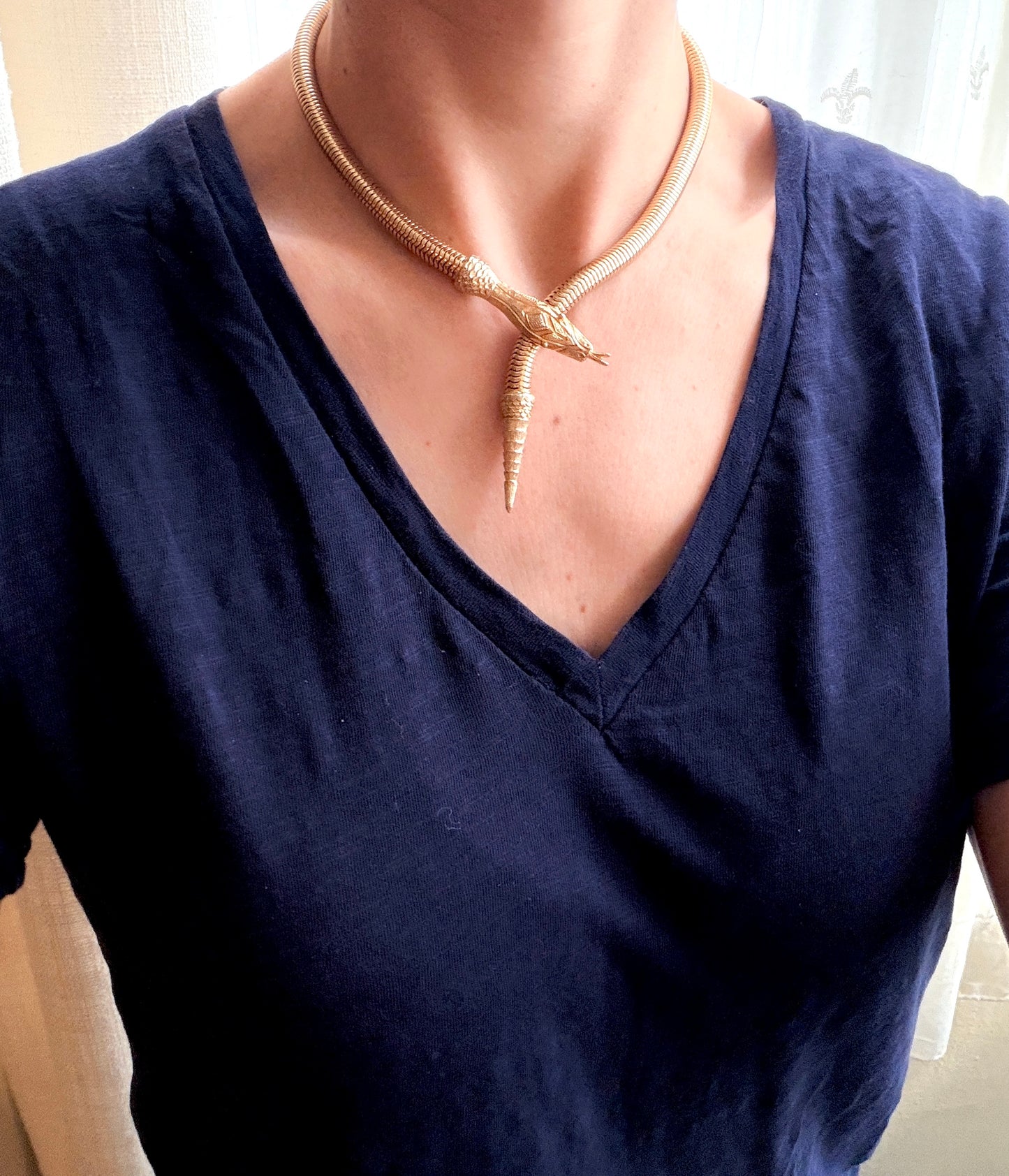 Vintage, 17 inch, 9ct Rolled Gold Detailed Snake necklace, 62.33g