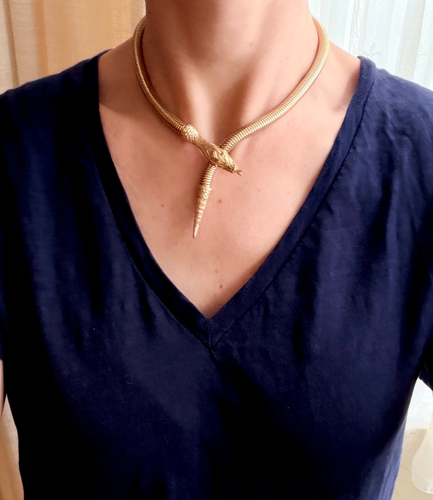 Vintage, 17 inch, 9ct Rolled Gold Detailed Snake necklace, 62.33g