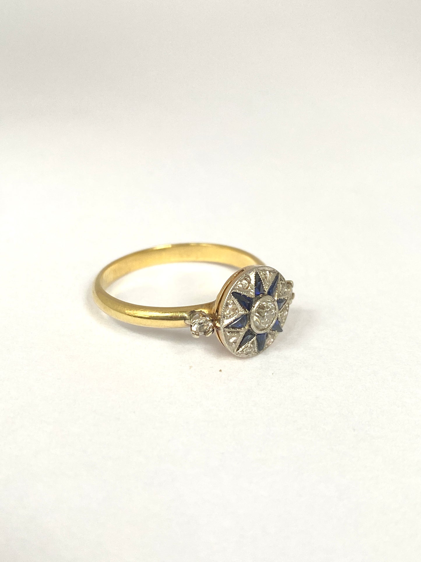 Reserved: Exceptional Antique, Art Deco, 18ct Gold and Platinum, Sapphire and Old Cut Diamond Star Ring