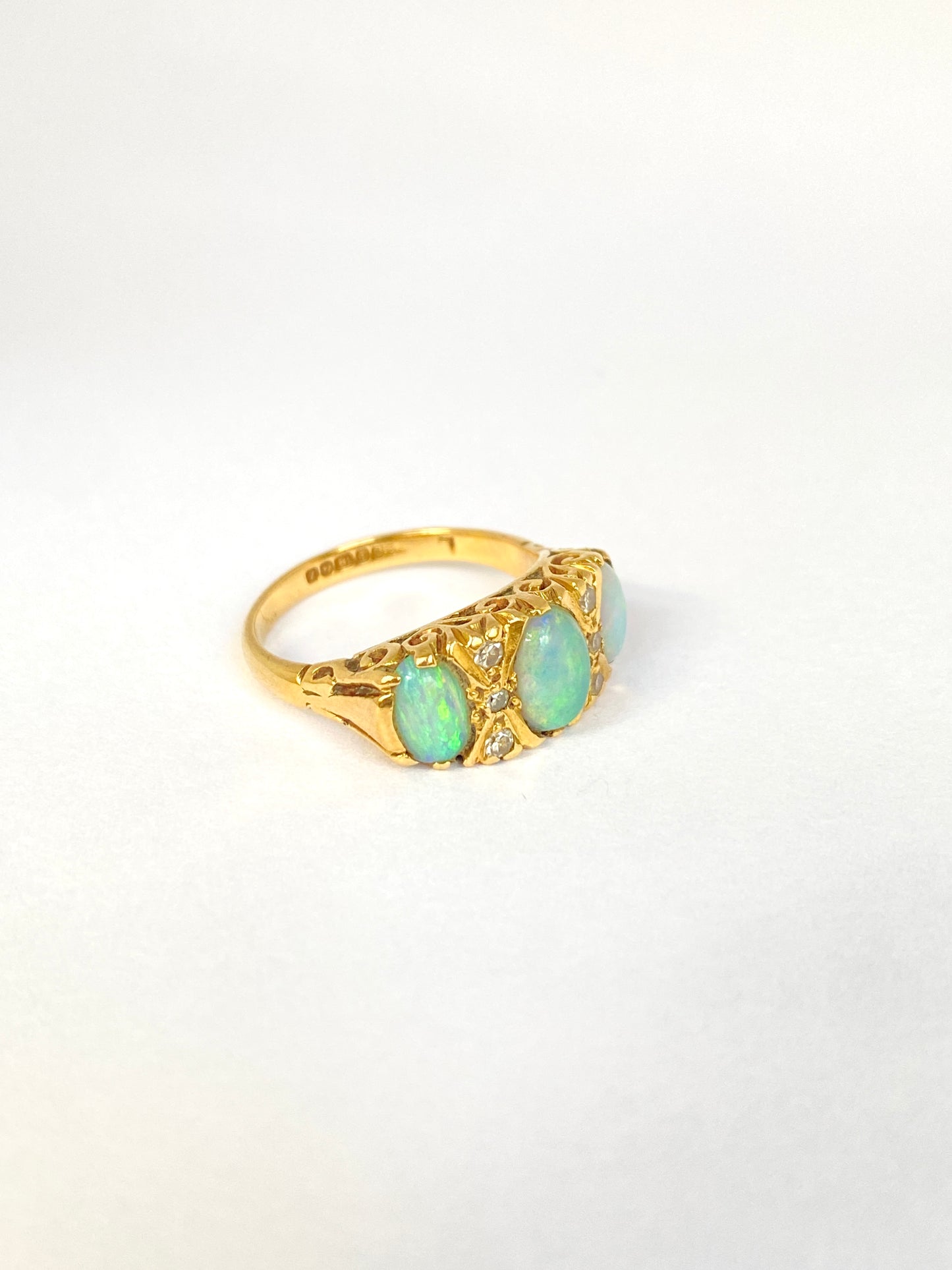 Antique, 18ct Gold, Opal and Diamond Ring, Hallmarked, Birmingham 1924