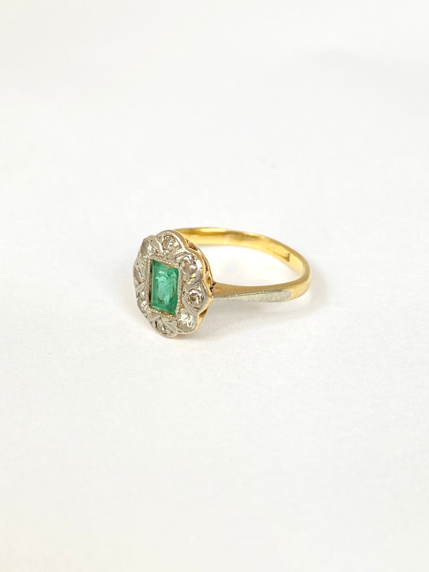 Vintage, Art Deco (1930s), 18ct Gold, Emerald and Diamond Ring