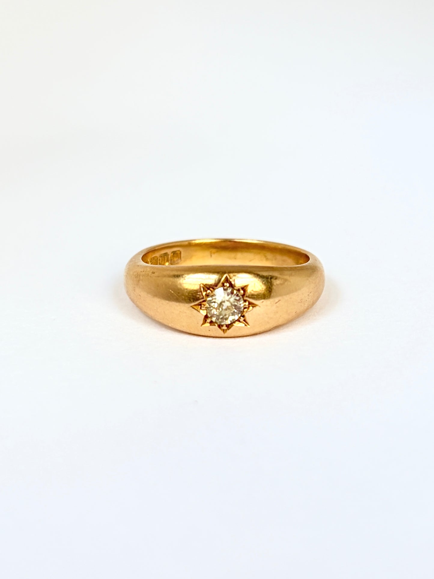 Art Deco, 18ct Gold Ruby and Old Cut Diamond Gypsy Ring, Hallmarked 18ct Gold Birmingham, 1924
