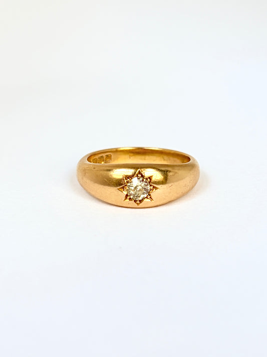 Art Deco, 18ct Gold Ruby and Old Cut Diamond Gypsy Ring, Hallmarked 18ct Gold Birmingham, 1924