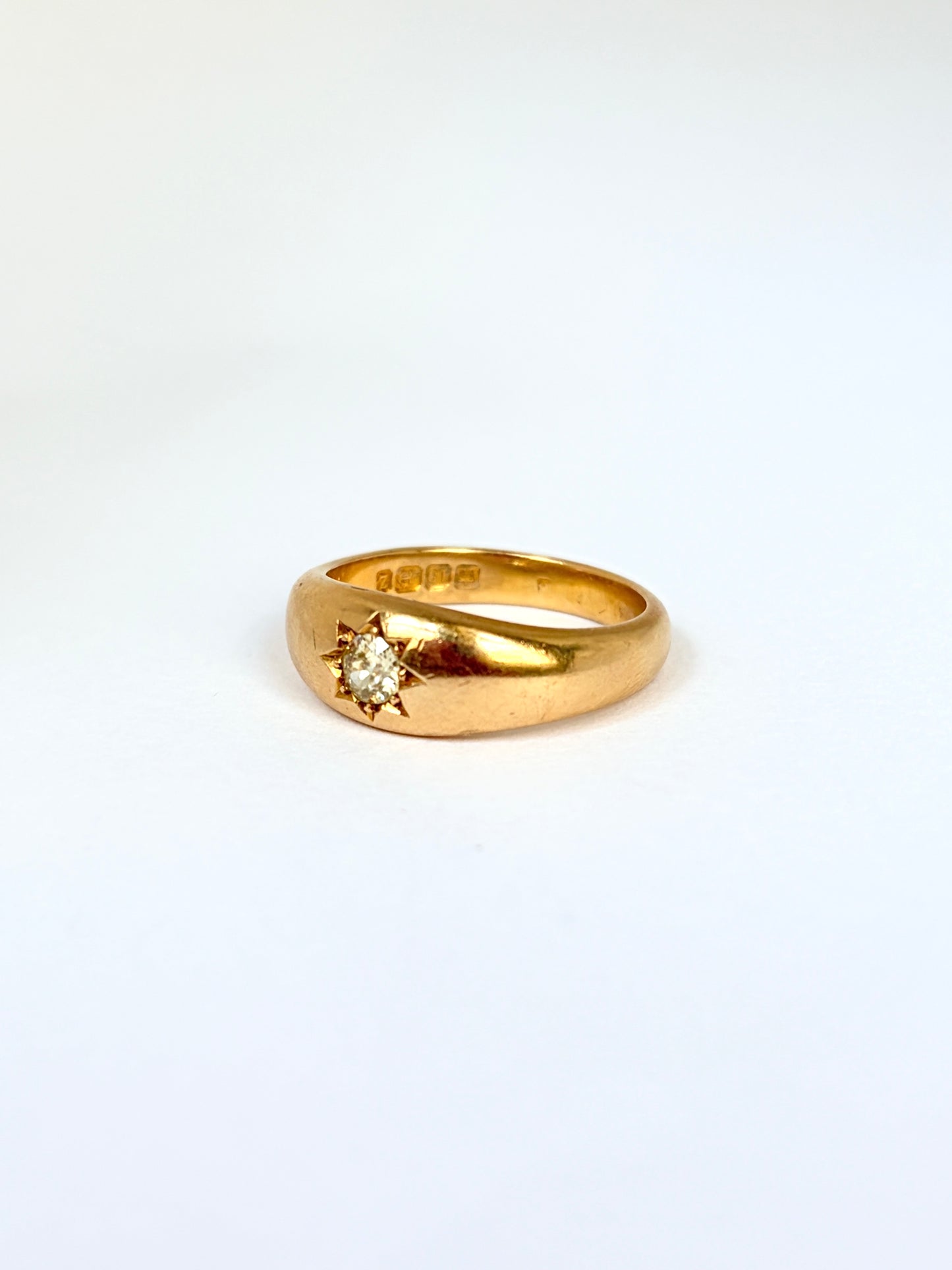 Art Deco, 18ct Gold Ruby and Old Cut Diamond Gypsy Ring, Hallmarked 18ct Gold Birmingham, 1924
