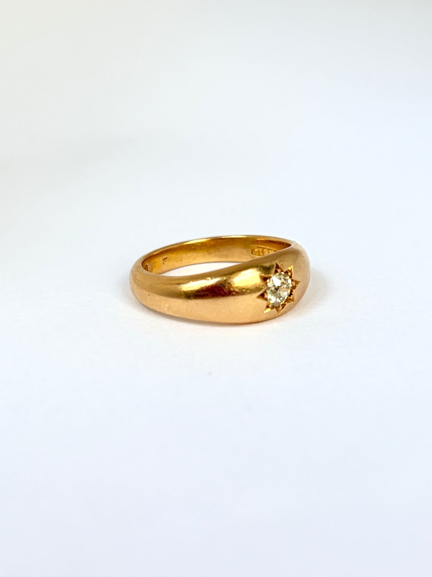 Art Deco, 18ct Gold Ruby and Old Cut Diamond Gypsy Ring, Hallmarked 18ct Gold Birmingham, 1924