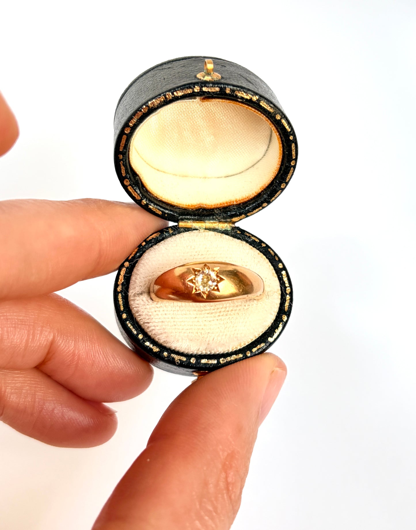 Art Deco, 18ct Gold Ruby and Old Cut Diamond Gypsy Ring, Hallmarked 18ct Gold Birmingham, 1924