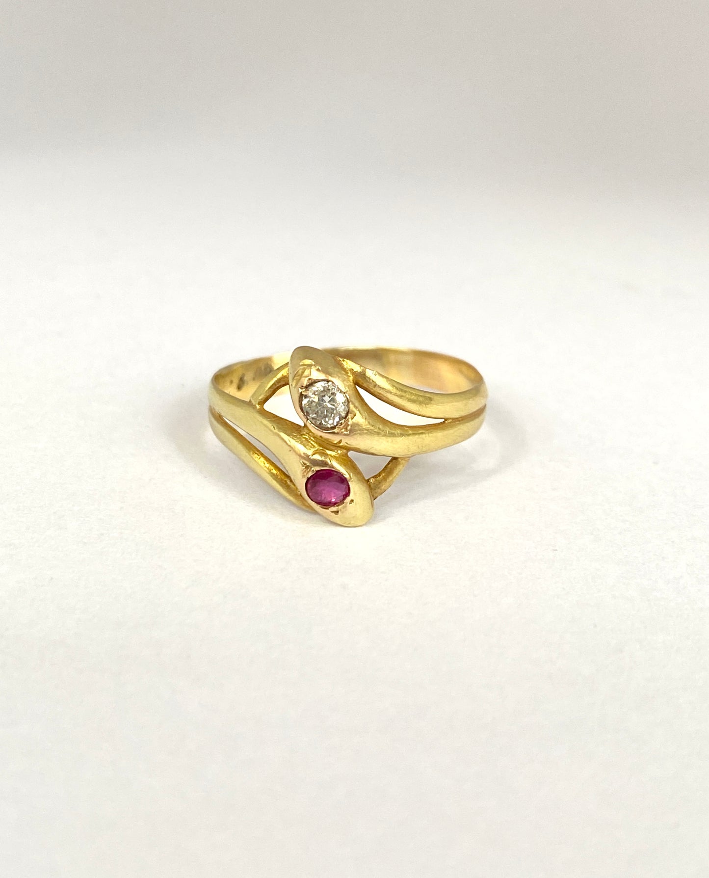 Vintage, Art Deco 15ct Gold, Diamond and Ruby Snake Ring