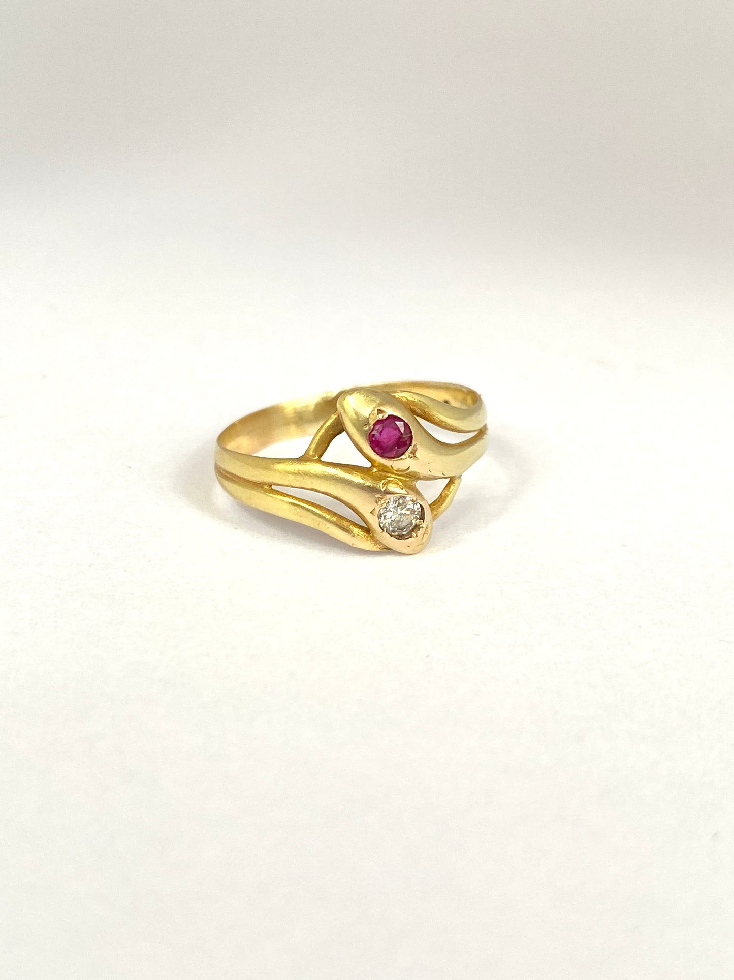 Vintage, Art Deco 15ct Gold, Diamond and Ruby Snake Ring