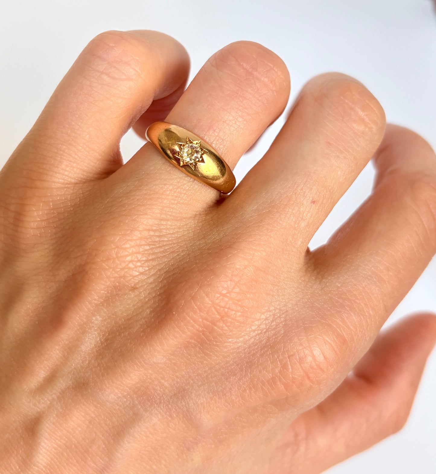 Art Deco, 18ct Gold Ruby and Old Cut Diamond Gypsy Ring, Hallmarked 18ct Gold Birmingham, 1924