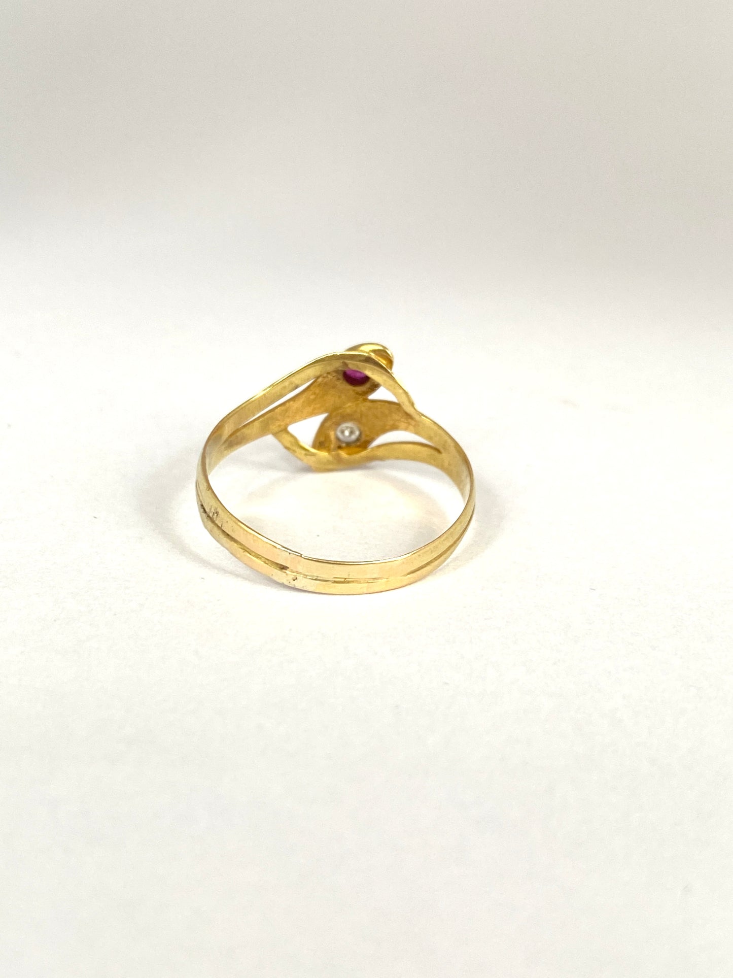 Vintage, Art Deco 15ct Gold, Diamond and Ruby Snake Ring