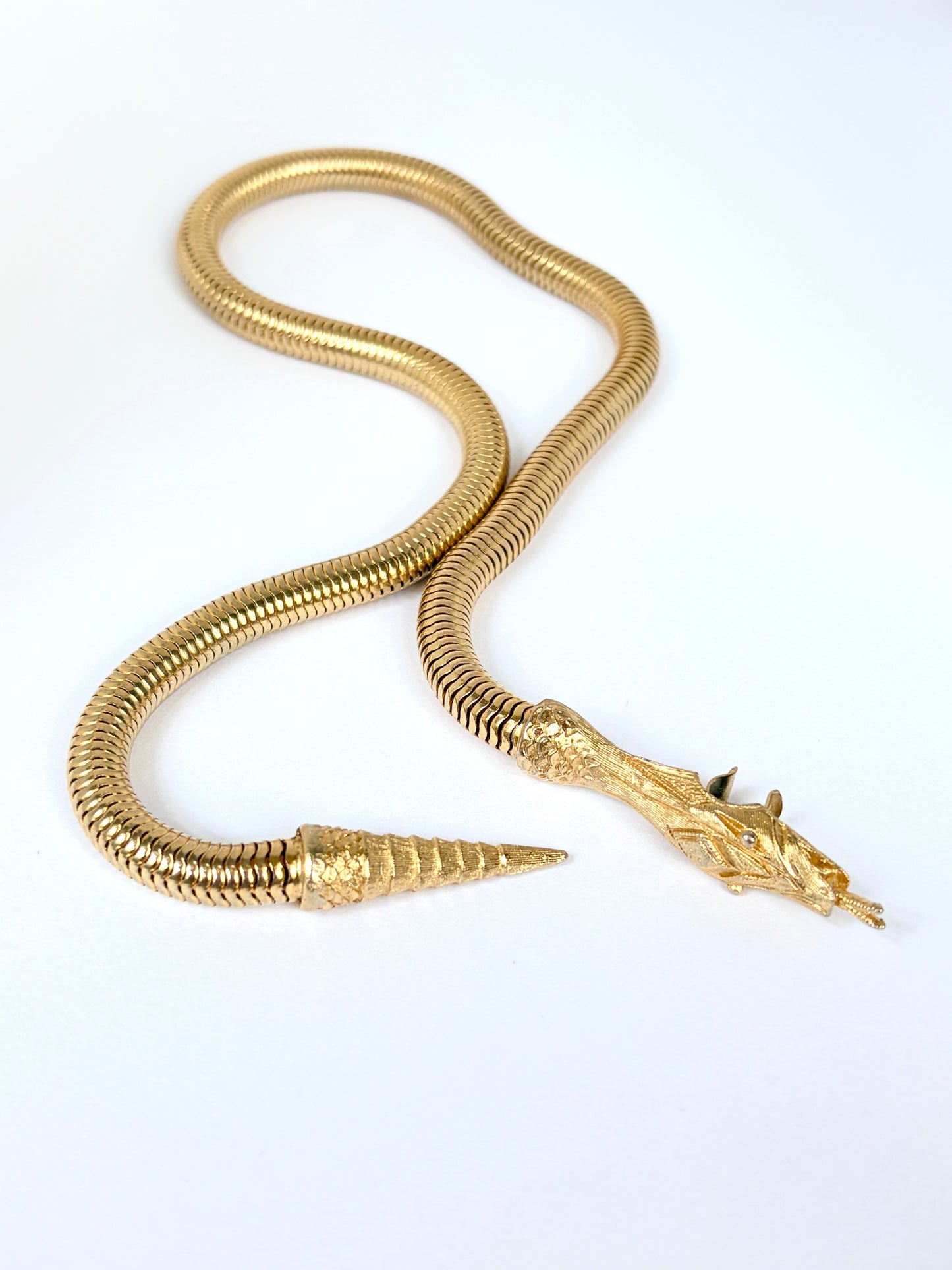 Vintage, 17 inch, 9ct Rolled Gold Detailed Snake necklace, 62.33g