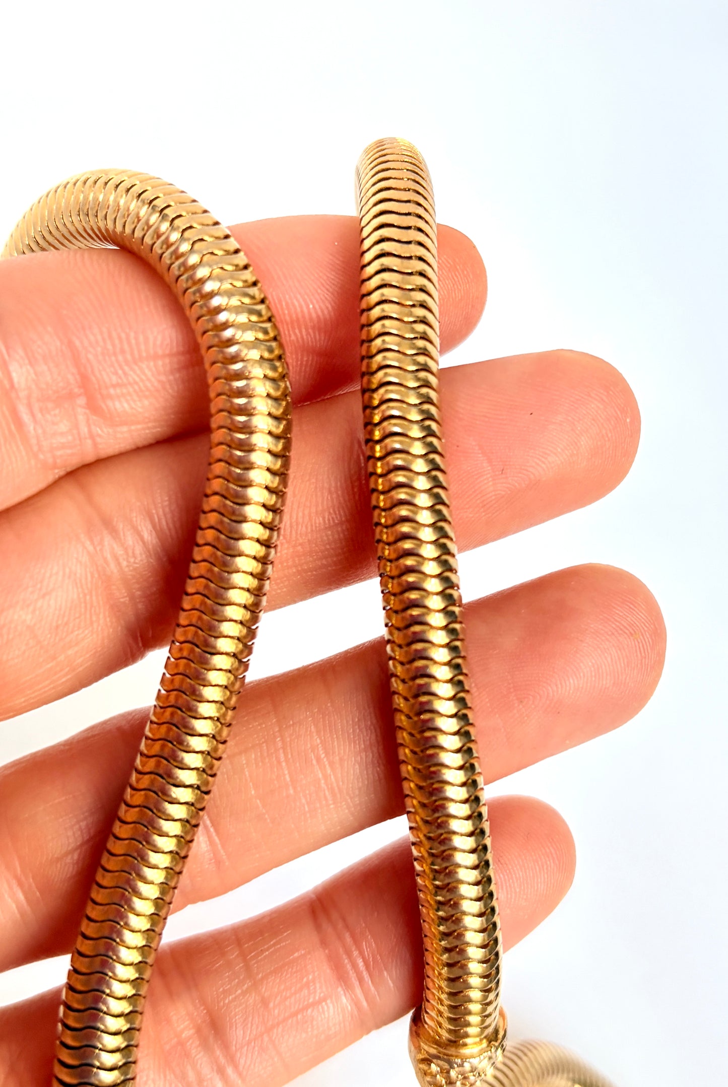 Vintage, 17 inch, 9ct Rolled Gold Detailed Snake necklace, 62.33g