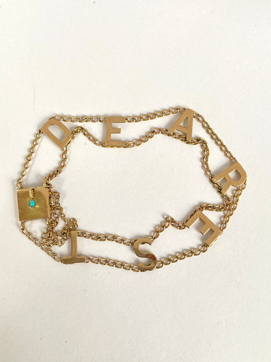 Antique, 9ct Gold 'DEAREST' bracelet, Hallmarked 9ct Gold and featuring a turquoise decorated square clasp.