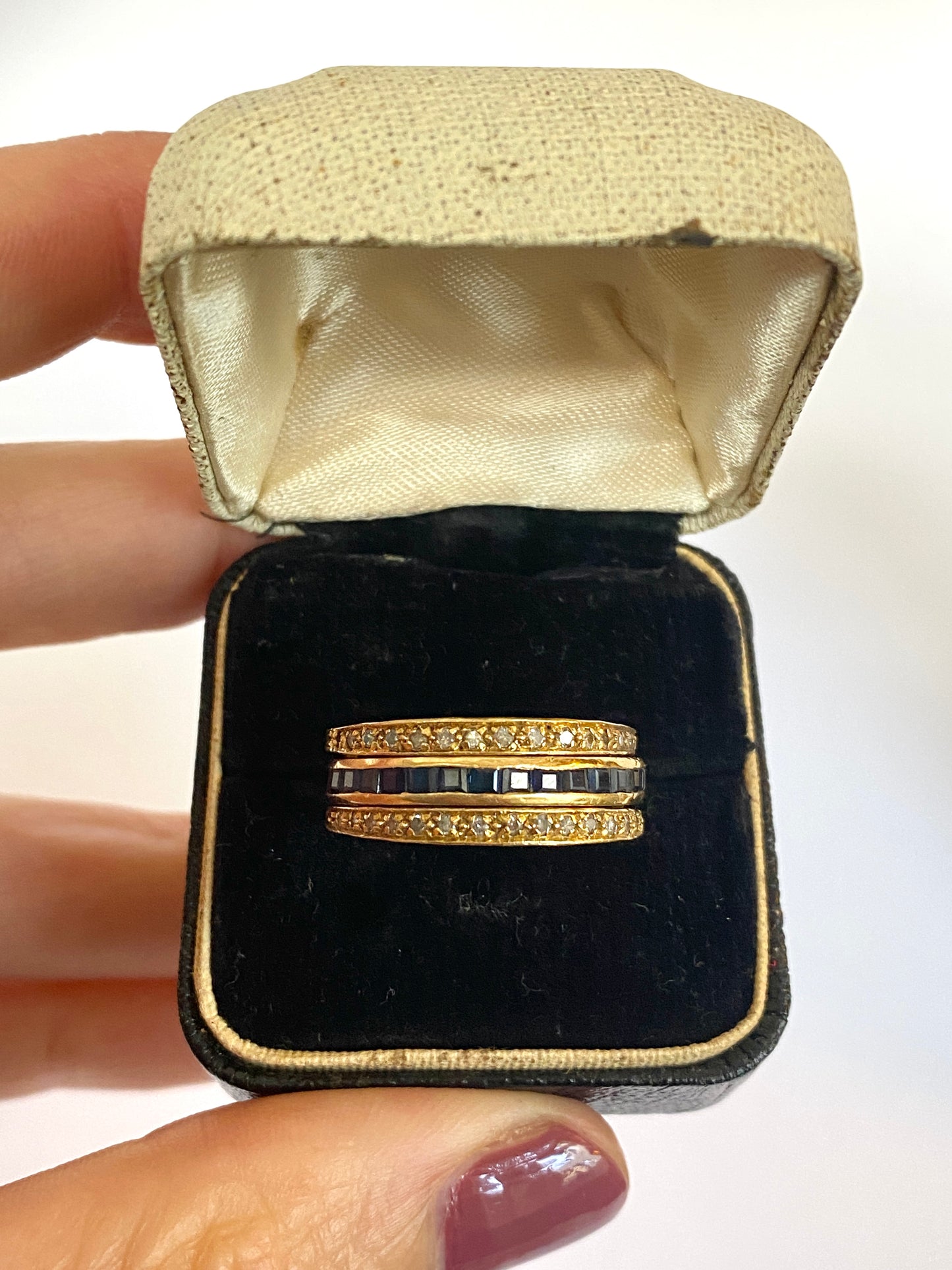 Vintage, Art Deco, 1940s, 18ct Gold Ruby, Sapphire and Diamond Night and Day Ring, 6.07g