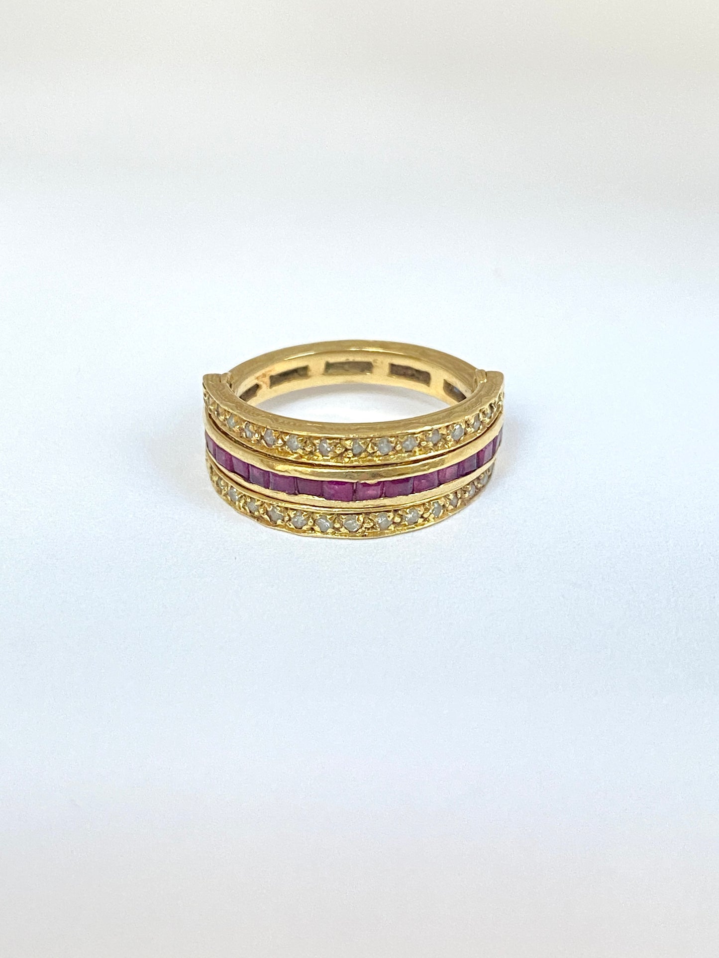 Vintage, Art Deco, 1940s, 18ct Gold Ruby, Sapphire and Diamond Night and Day Ring, 6.07g