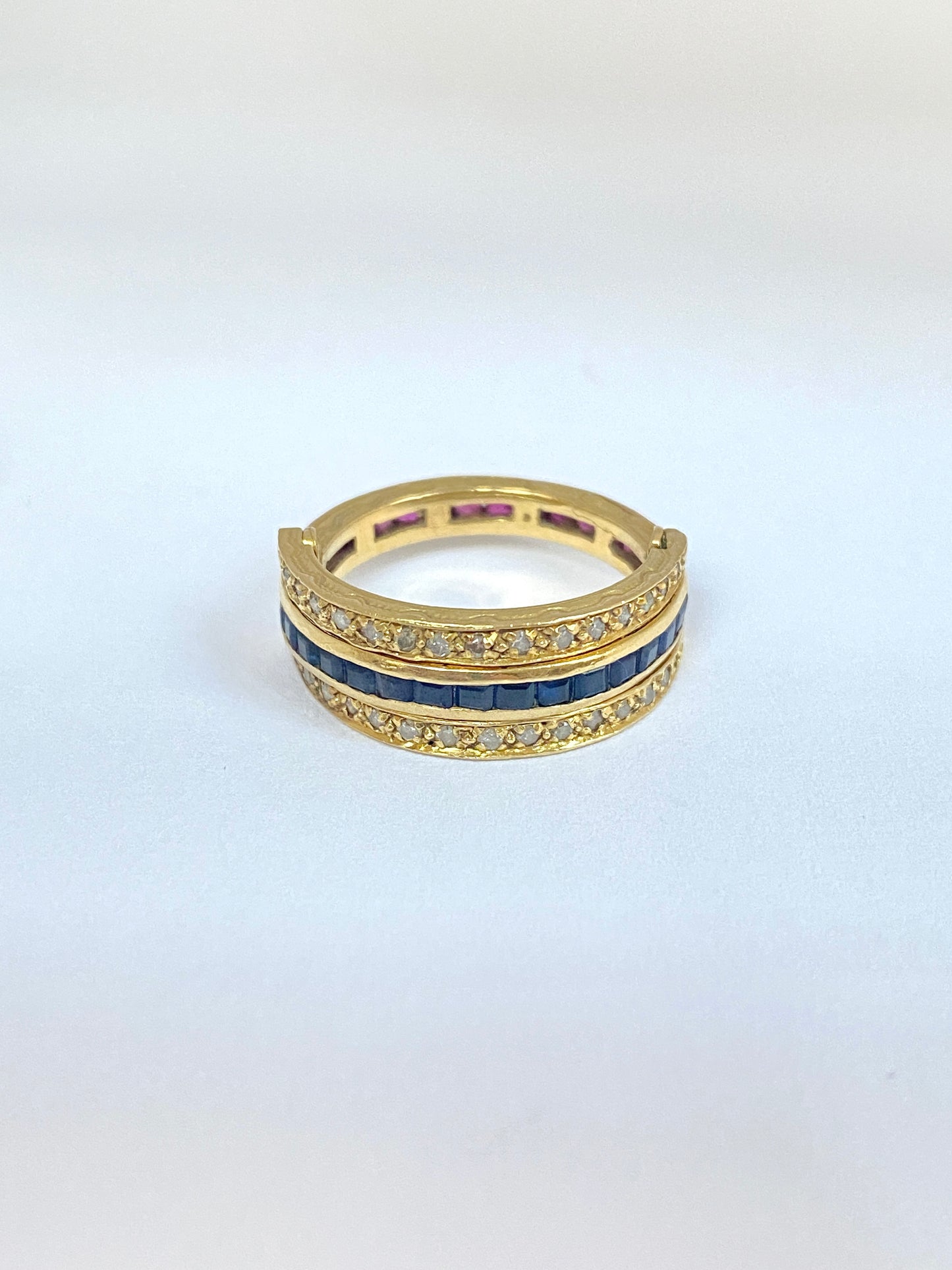 Vintage, Art Deco, 1940s, 18ct Gold Ruby, Sapphire and Diamond Night and Day Ring, 6.07g