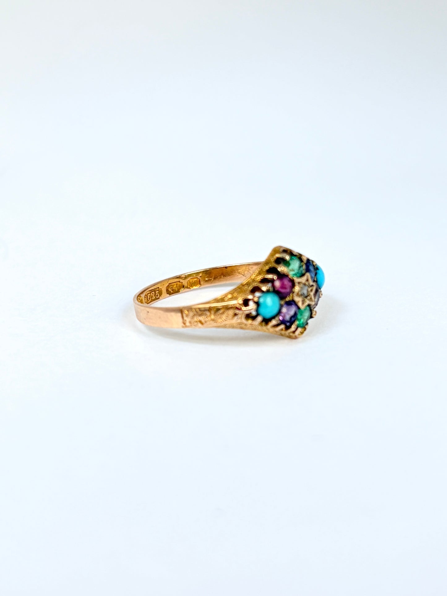 Victorian, Antique, 15ct Gold, Dearest Acrostic Multi-Gem Ring, Hallmarked 1921