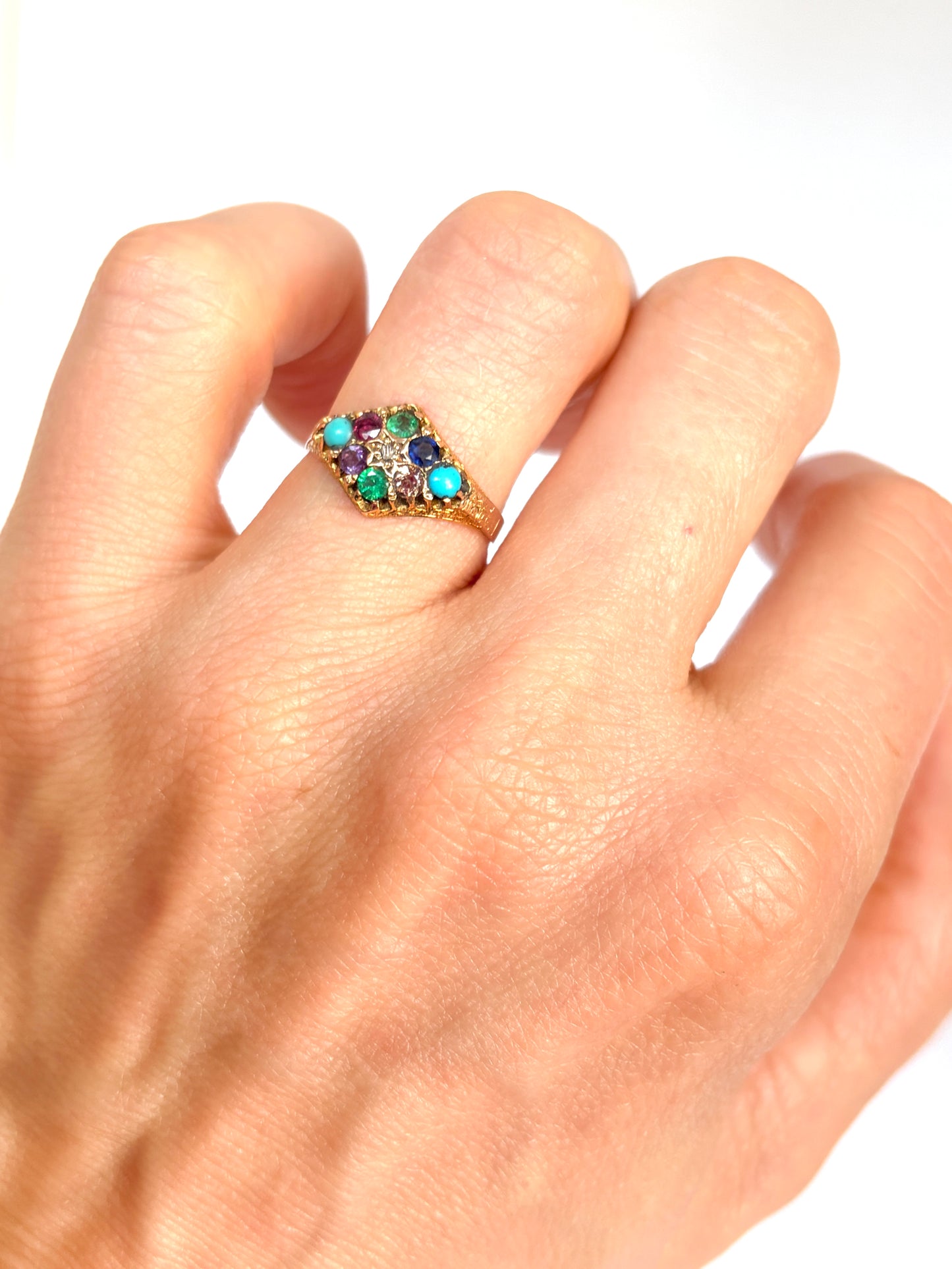 Victorian, Antique, 15ct Gold, Dearest Acrostic Multi-Gem Ring, Hallmarked 1921