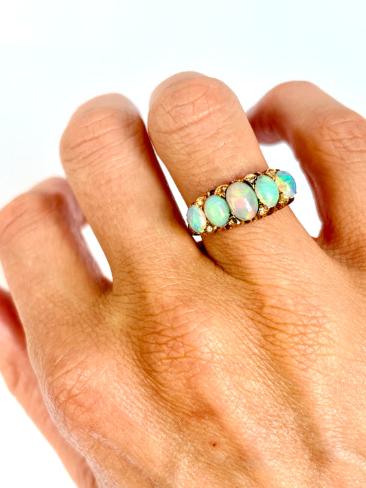 Edwardian, 18ct Gold, Opal and Diamond Ring, Chester, 1903