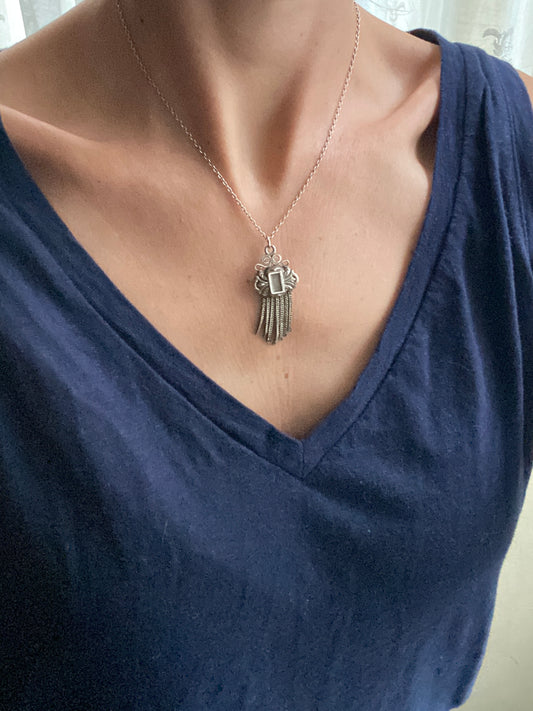 French, Antique Silver Tassel Pendant Necklace