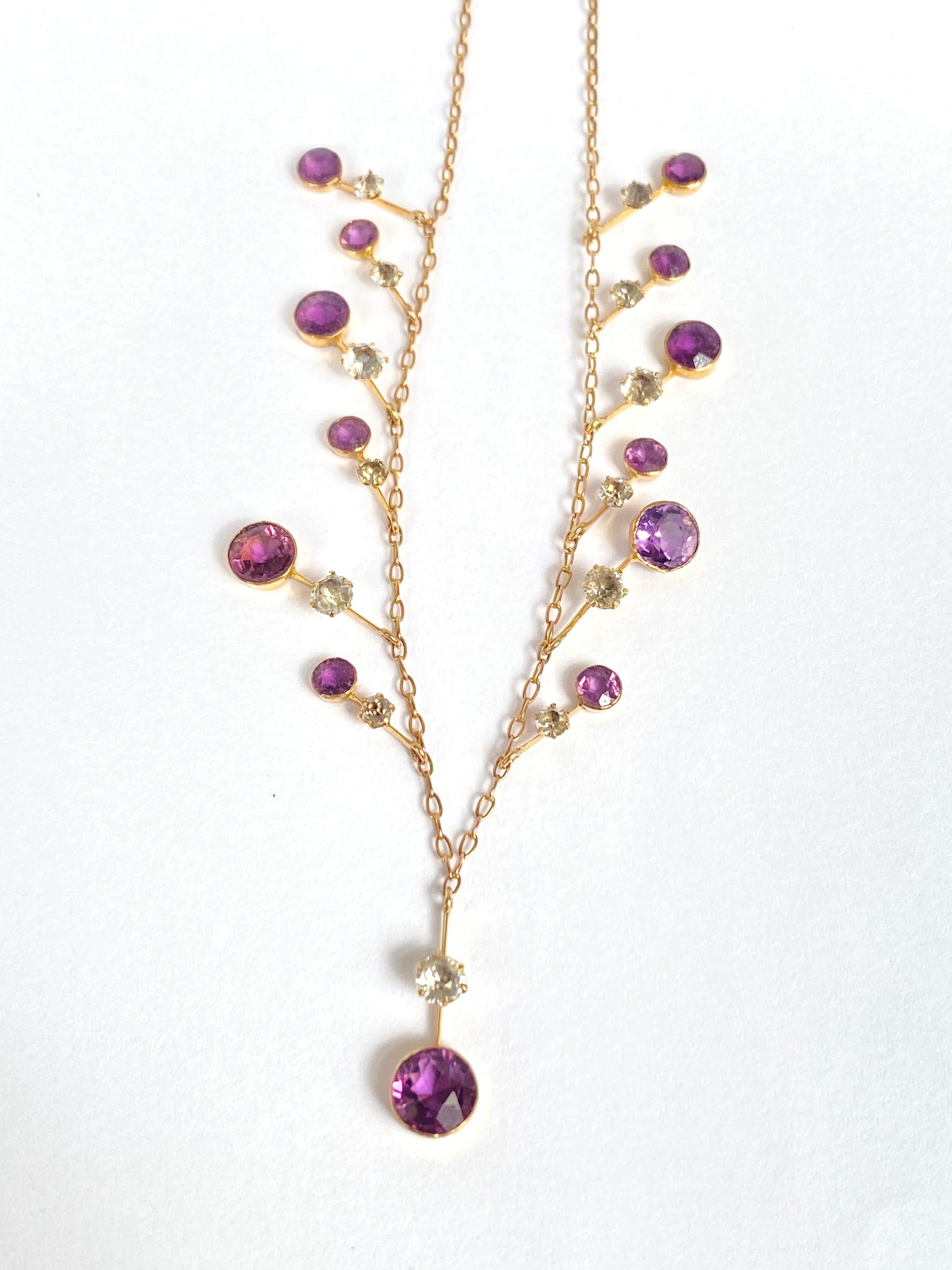 Stunning, Vintage, 9ct Gold, Diamond Paste and Amethyst Paste Fringe Necklace