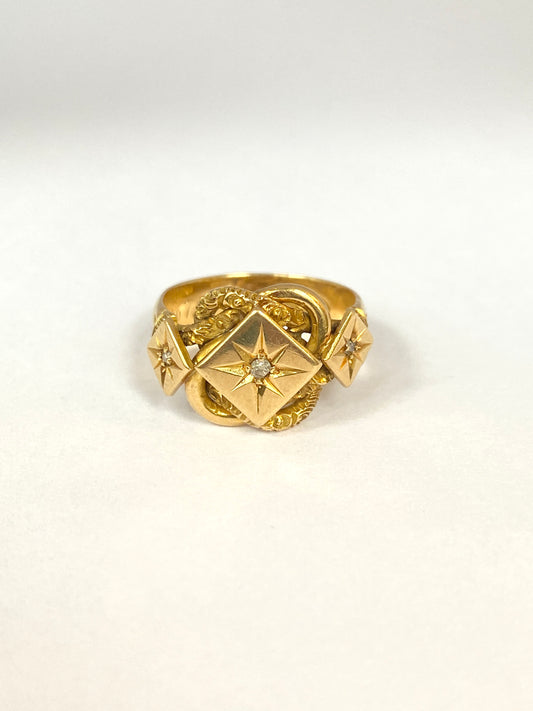 FINAL PAYMENT, 18ct Gold Diamond Lovers Knot Ring featuring, Hallmarked 18ct Gold, London 1918 (7.37g)