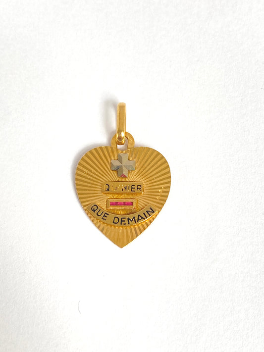 Vintage, 18ct Gold, Diamond and Ruby French Augis Love Pendant, 'Qu'hier - Que demain' (Copy)