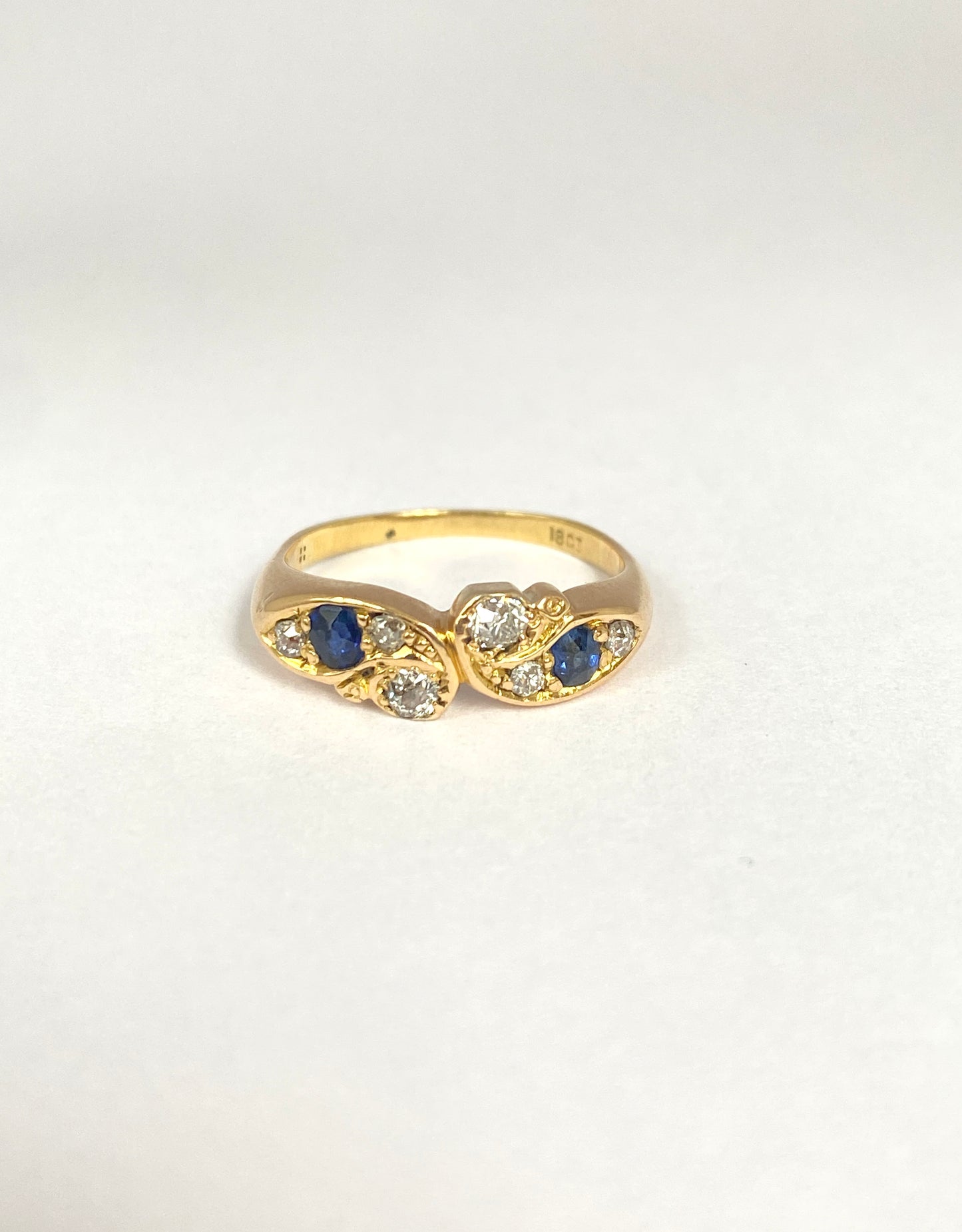 Art Nouveau, Sapphire and Diamond Ring, Hallmarked, 18ct Gold