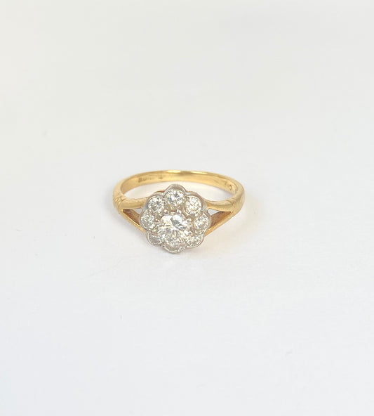 Vintage, 18ct Gold, Old Cut Diamond Flower Ring