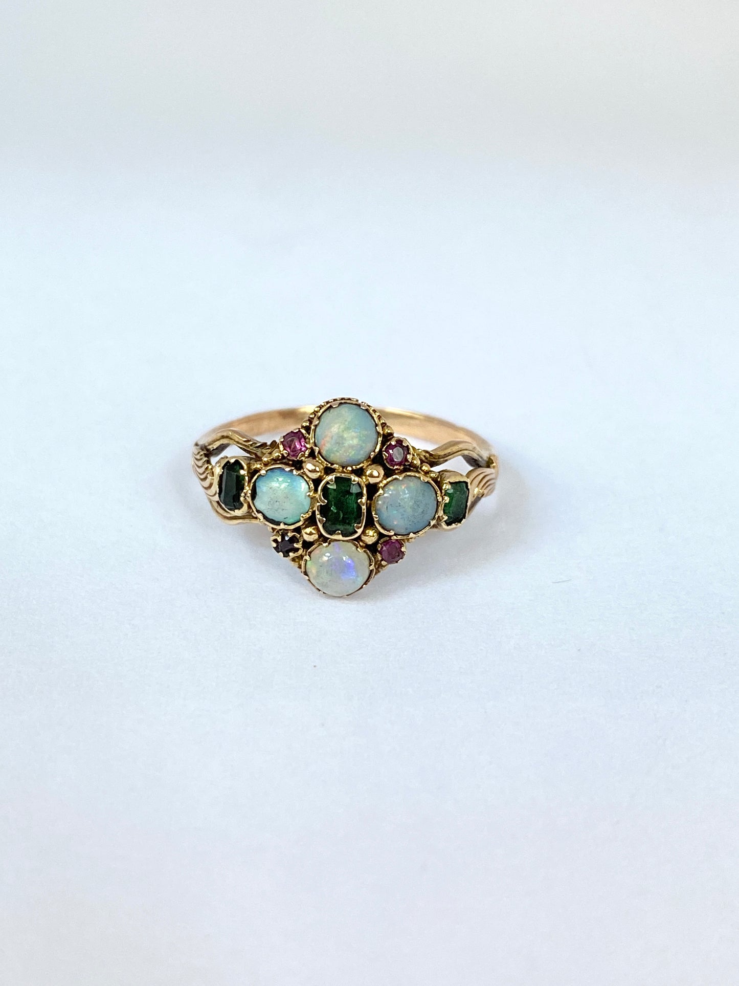 15ct Gold, Antique, Victorian Opal, Emerald and Ruby Ring