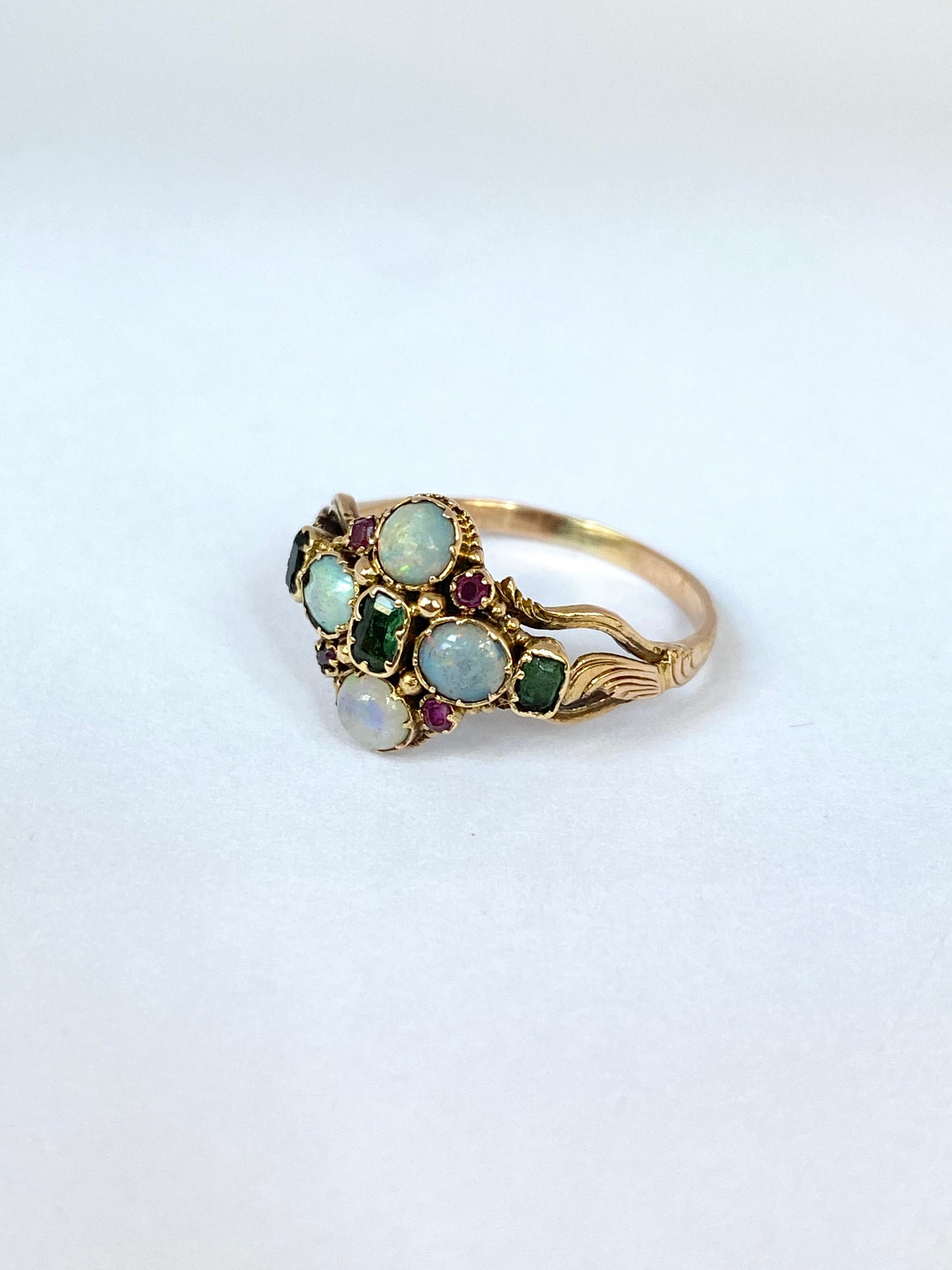 15ct Gold, Antique, Victorian Opal, Emerald and Ruby Ring