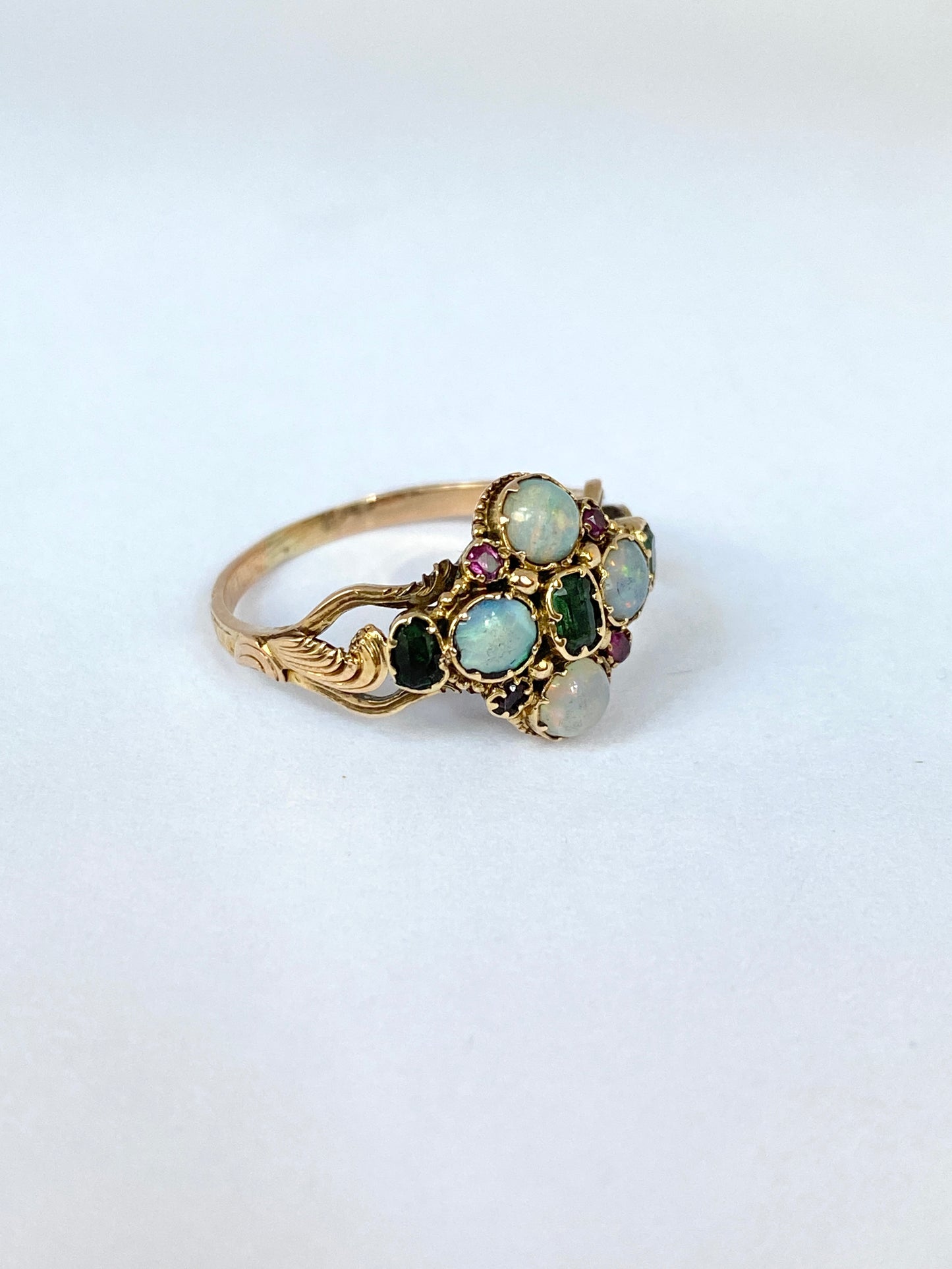 15ct Gold, Antique, Victorian Opal, Emerald and Ruby Ring