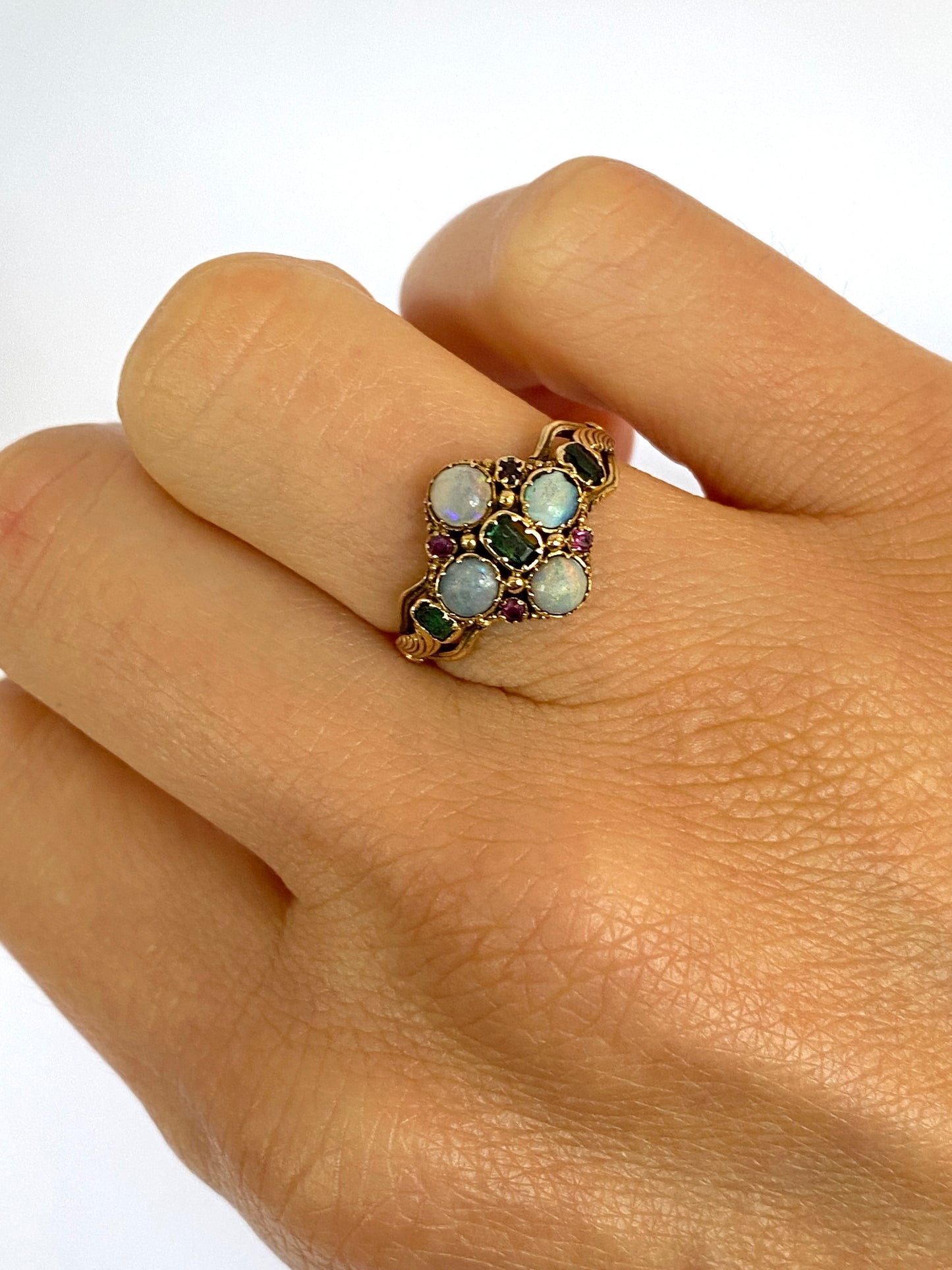 15ct Gold, Antique, Victorian Opal, Emerald and Ruby Ring