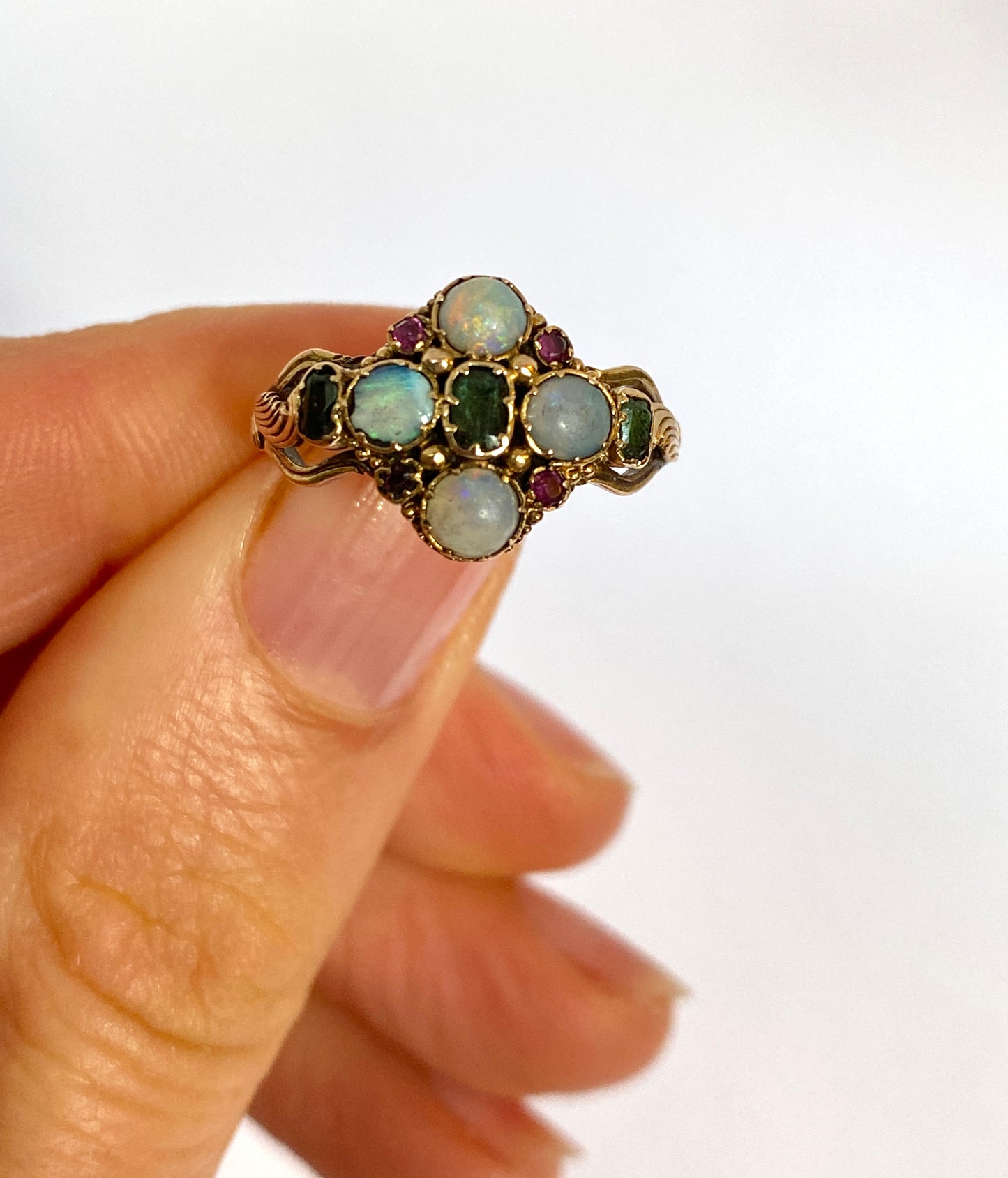 15ct Gold, Antique, Victorian Opal, Emerald and Ruby Ring