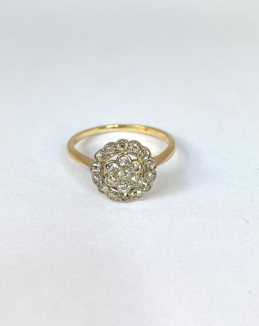 Vintage, Art Deco, Old Cut Diamond Target / Flower Ring, Circa 1940