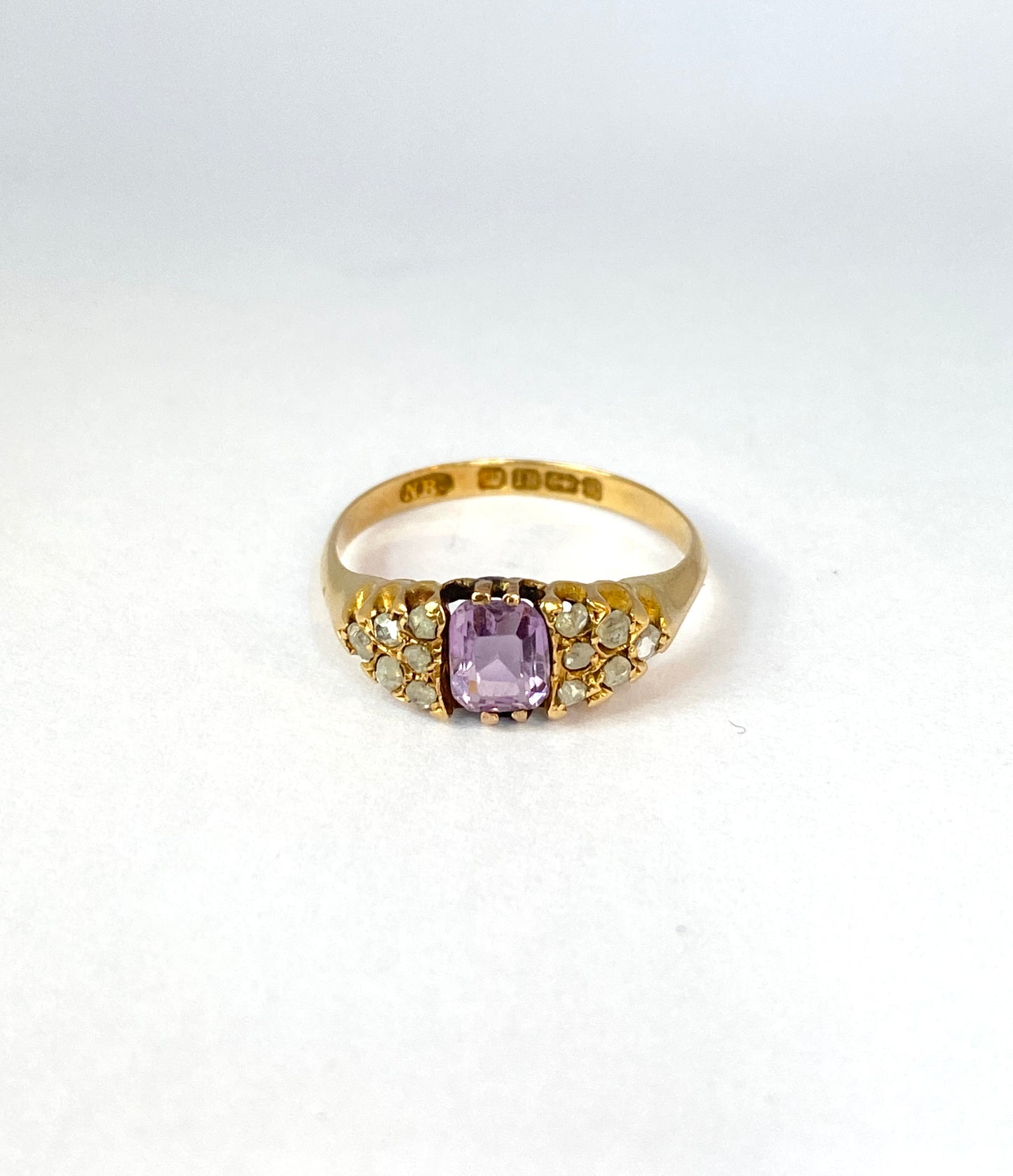 18ct Gold, Victorian Amethyst and Diamond Ring, Hallmarked, 18ct Gold, Birmingham 1878