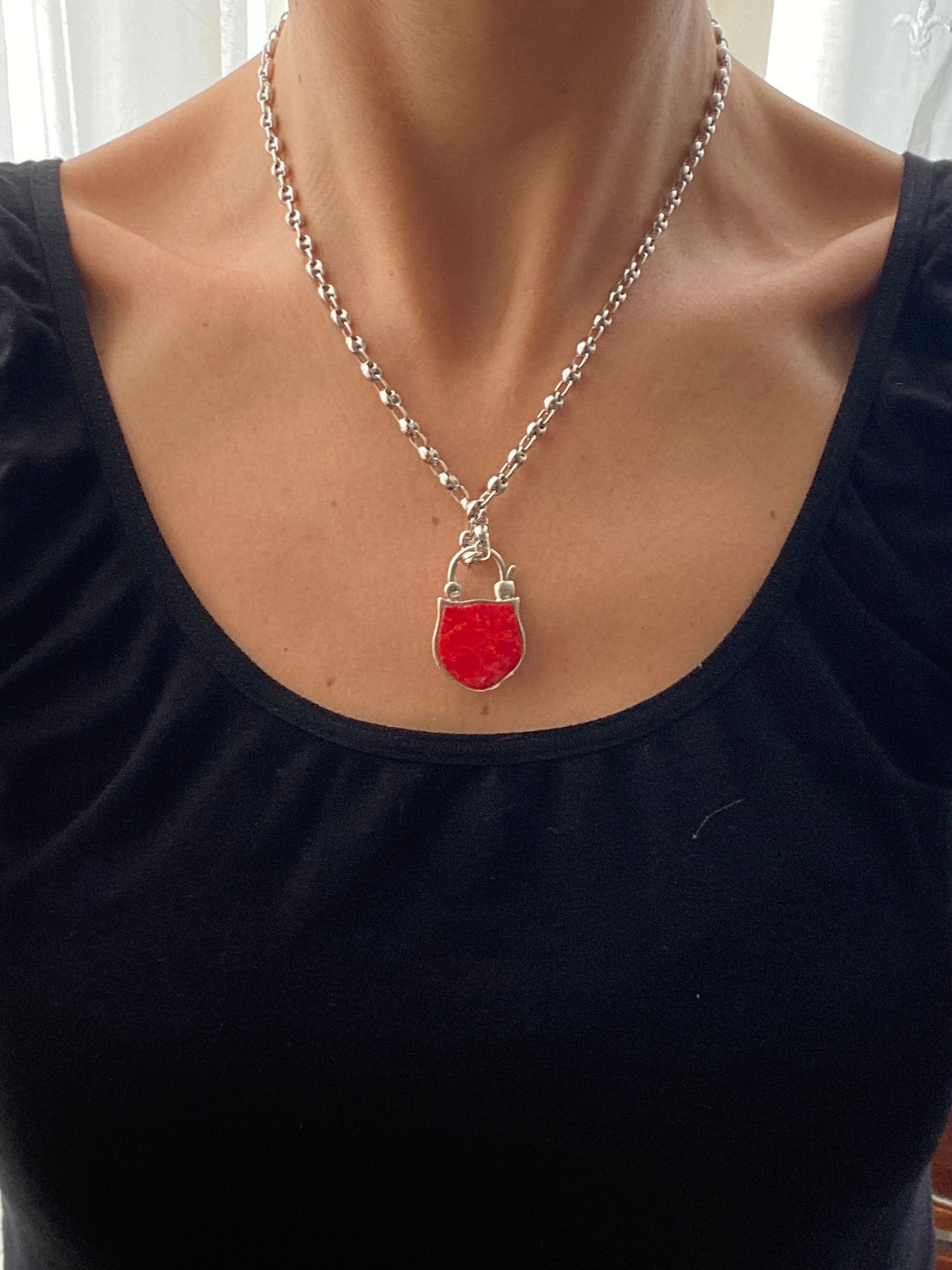 Vintage Solid Silver Owl Padlock clasp with Agate