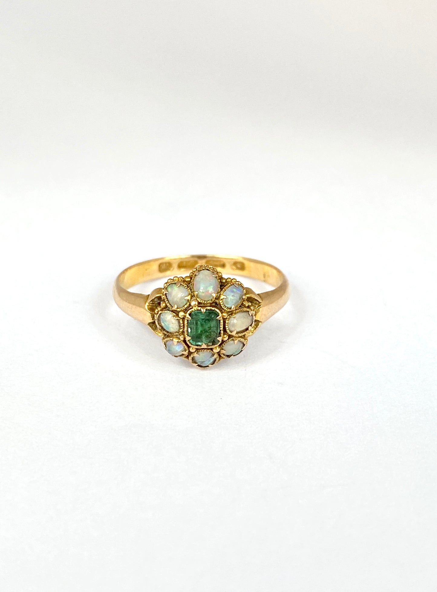 18ct Gold, Antique, Victorian Opal, Emerald Ring, Hallmarked 18ct Gold Birmingham, 1865