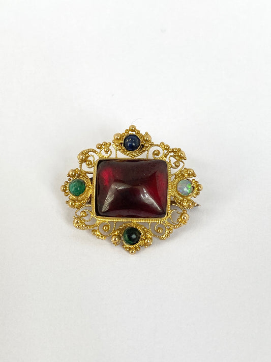 18ct Gold, Antique Victorian 'LOVE' Acrostic, Multigem Brooch with foiled back Garnet