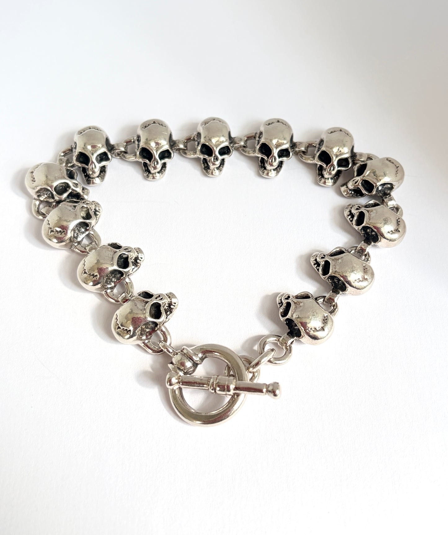 Vintage Silver Skull bracelet, 8.5 inches, 71.75g