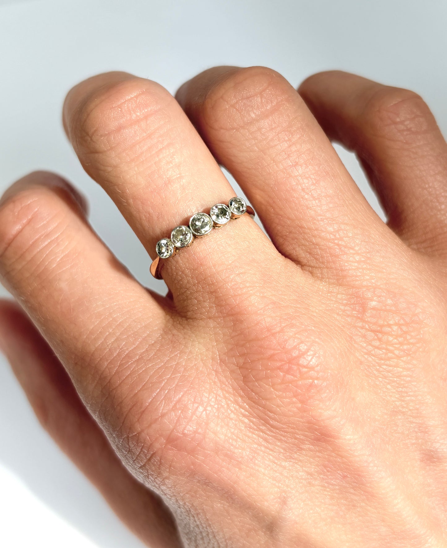 Antique, Edwardian, 18ct Gold and Platinum, Five Stone Diamond Ring