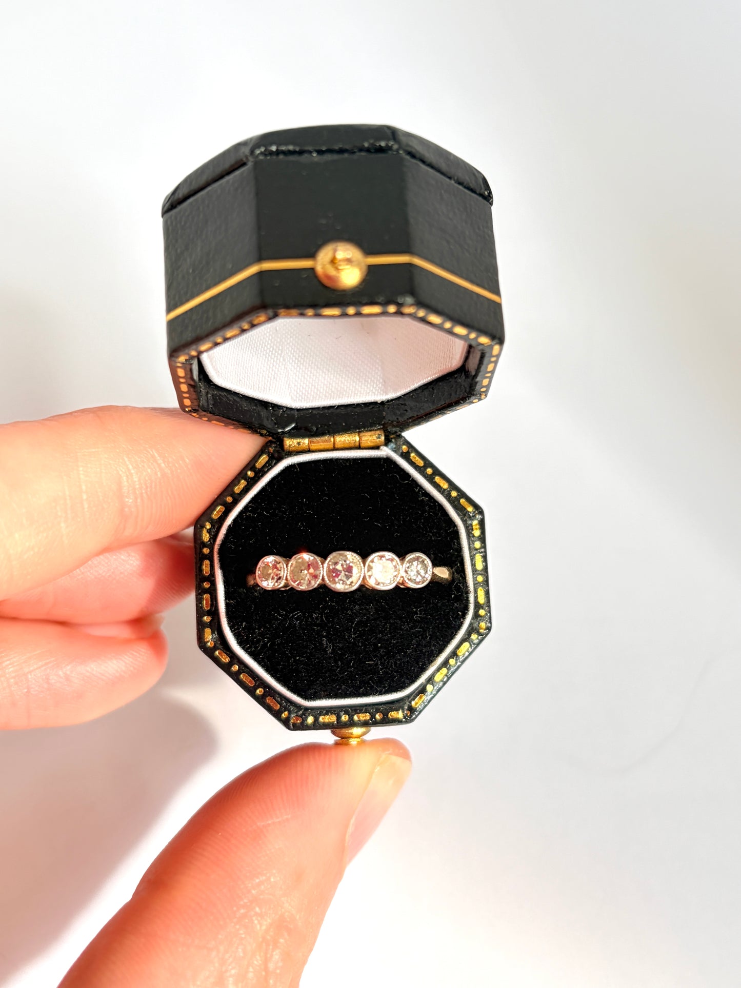Antique, Edwardian, 18ct Gold and Platinum, Five Stone Diamond Ring