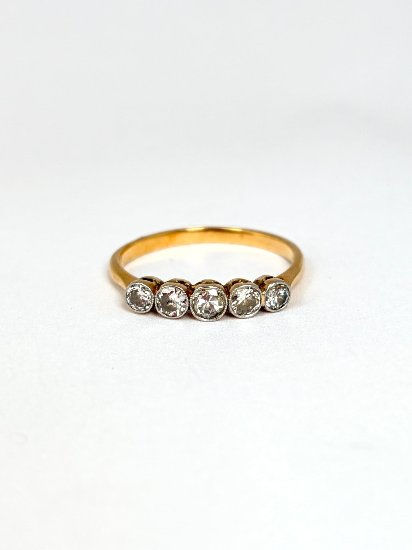Antique, Edwardian, 18ct Gold and Platinum, Five Stone Diamond Ring