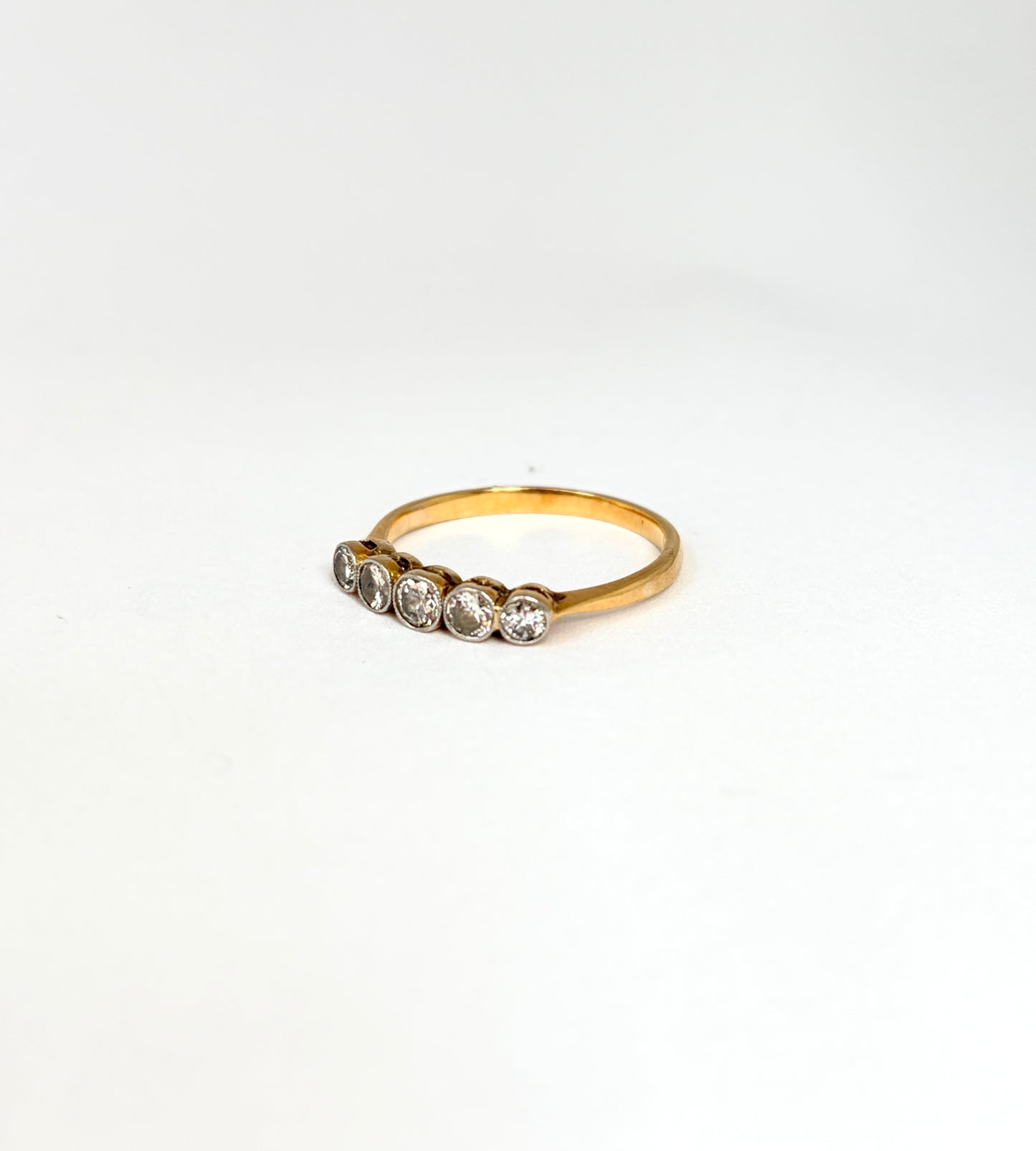 Antique, Edwardian, 18ct Gold and Platinum, Five Stone Diamond Ring