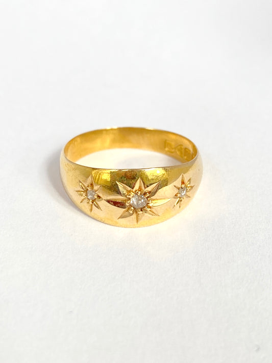 Antique, 18ct Gold, Old Cut Diamond, Starburst Gypsy Ring
