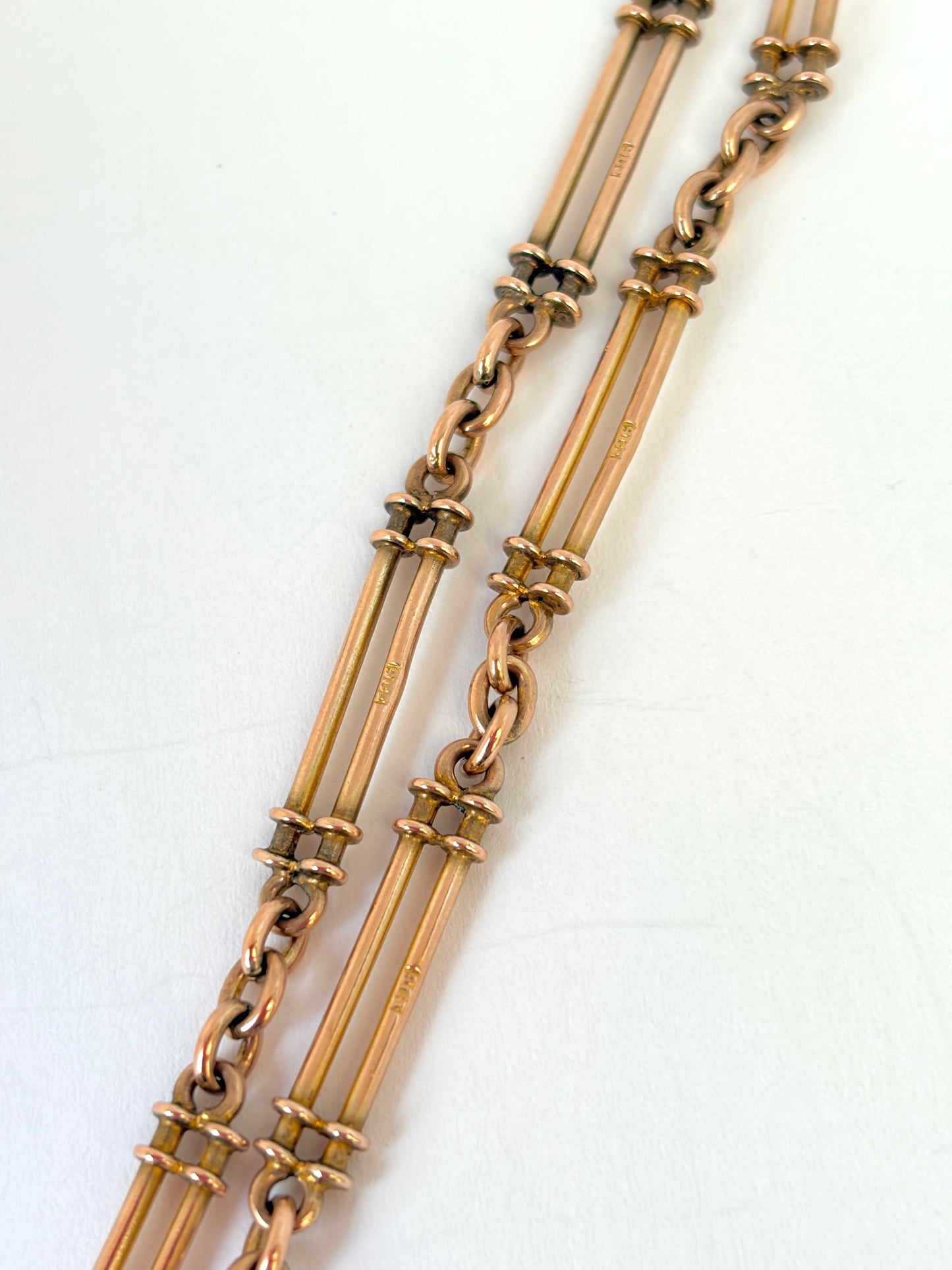 Rare, 16 inch, 9ct Gold Antique Trombone FetterLink Watch Chain (20.28g)
