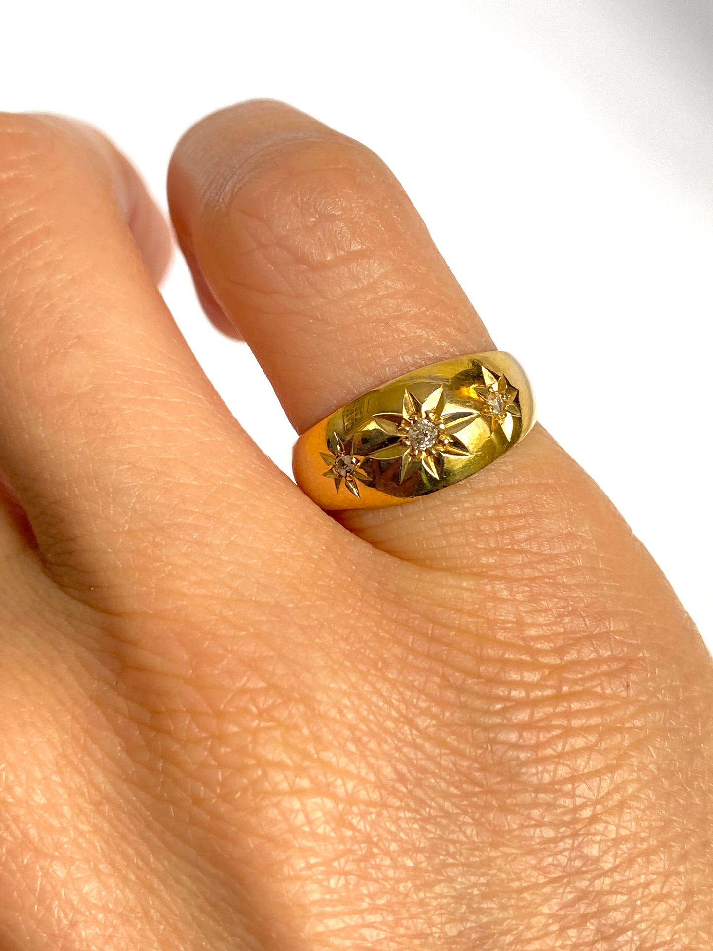 Evelyn final payments Antique, 18ct Gold, Old Cut Diamond, Starburst Gypsy Ring