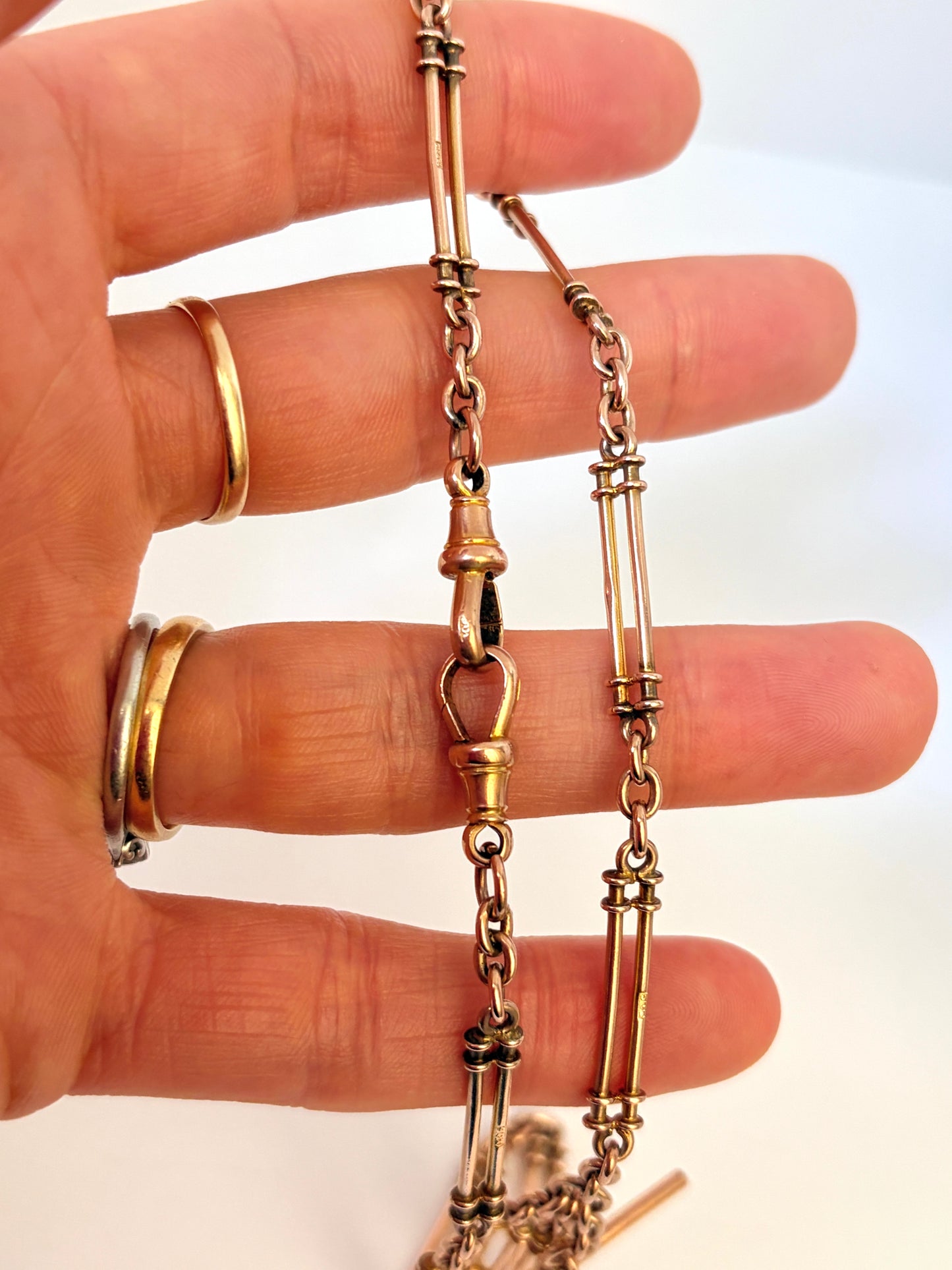 Rare, 16 inch, 9ct Gold Antique Trombone FetterLink Watch Chain (20.28g)