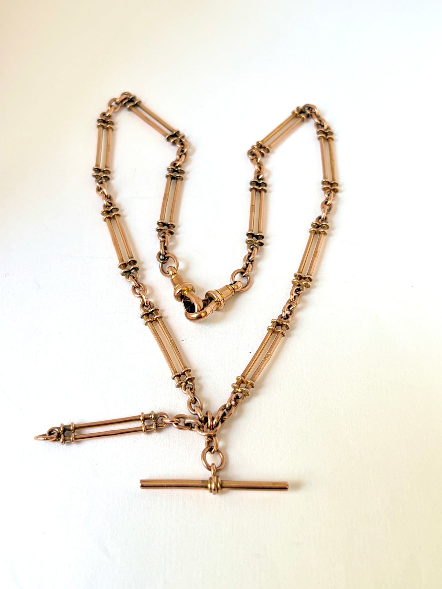Rare, 16 inch, 9ct Gold Antique Trombone FetterLink Watch Chain (20.28g)