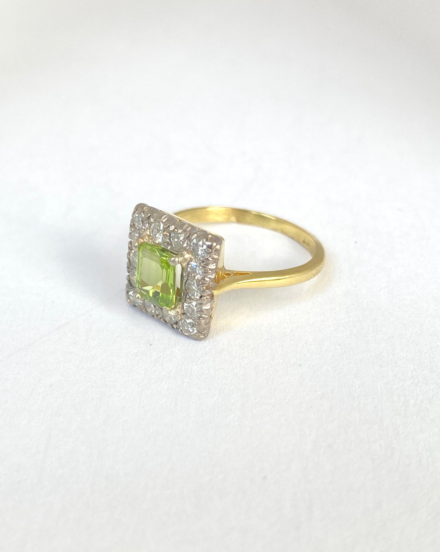 Vintage, 18ct Gold, Peridot and Diamond Square Ring